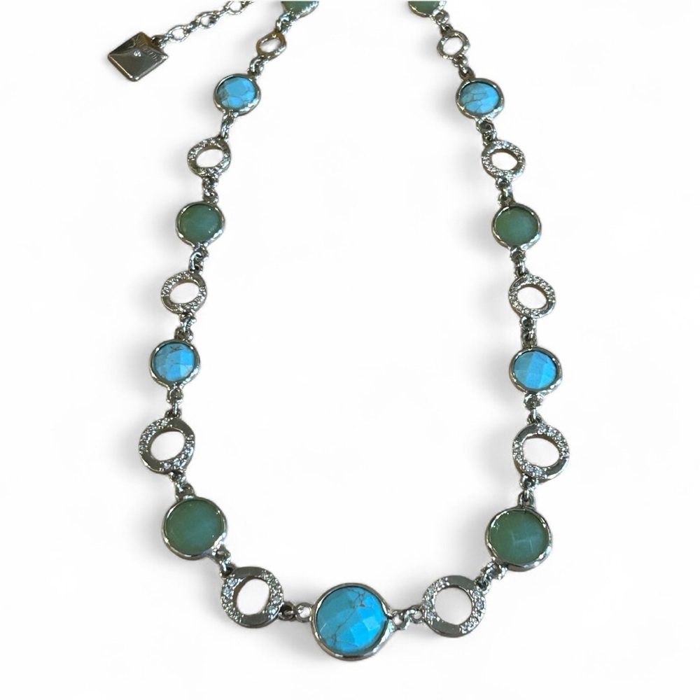 Vintage Anne Klein Silver Tone Turquoise Green Faceted Stones Necklace